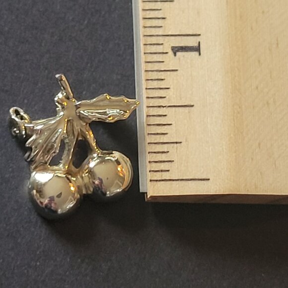 Vintage Gold-Tone Cherry Brooch Pin With Leaf Design - Picture 5 of 5